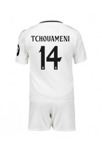 Real Madrid Aurelien Tchouameni #14 Jalkapallovaatteet Lasten Kotipeliasu 2024-25 Lyhythihainen (+ Lyhyet housut)